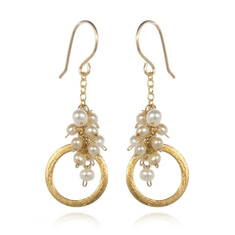 Picture of Gold Circle Earrings with Pearl Clusters