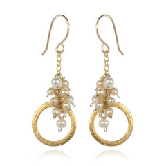 Gold Circle Earrings with Pearl Clusters