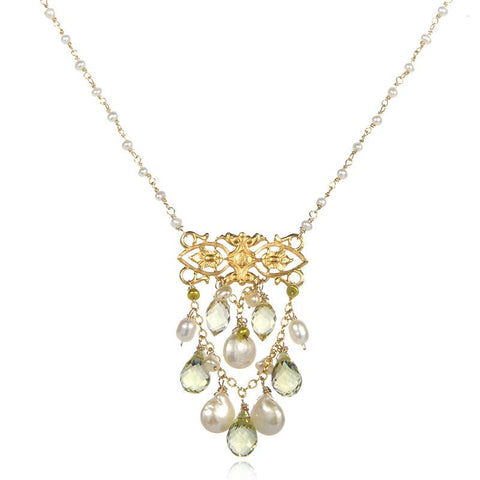 Picture of Vermeil Pendant with Lemon Quartz Crystals and Coin Pearl Accents