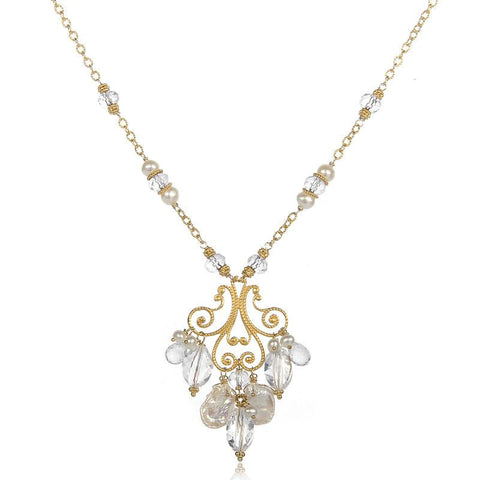 Picture of Fabulous Vermeil Pendant with Crystals and White Keishi Pearls
