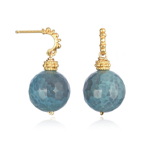 Picture of Faceted Aqua Fire Agate on Vermeil Post Earring