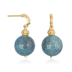 Faceted Aqua Fire Agate on Vermeil Post Earring