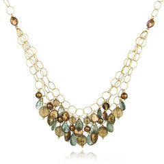 Moss Aqua, Bronze Pearls and Smokey Quartz Crystal Necklace