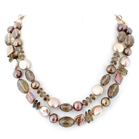 Picture of Champagne and Gold Pearls, Coin Pearls and Smokey Quartz Crystals