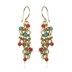 Chain Cluster Earring with Turquoise and Coral Accents