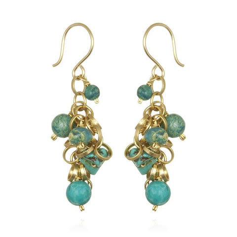 Picture of Chain Cluster Earrings with Turquoise Accents