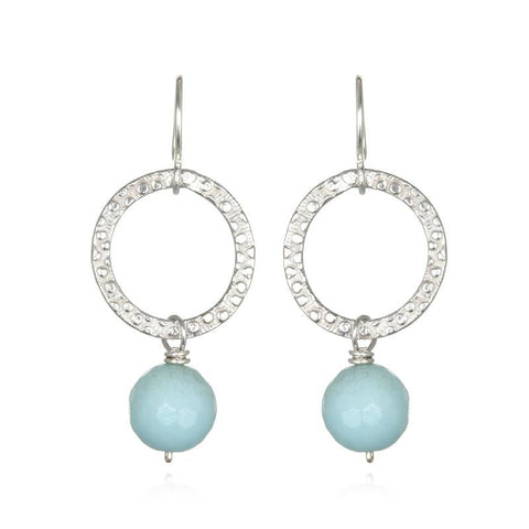 Picture of Blue Agate and Hand Hammered Silver Dangle Earrings