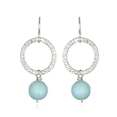 Blue Agate and Hand Hammered Silver Dangle Earrings