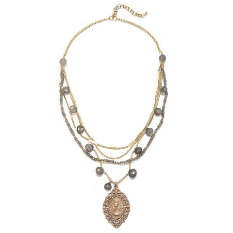 Picture of Communion Medal on Four Strand Necklace with Labradorite and Vintage Chains