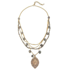 Communion Medal on Four Strand Necklace with Labradorite and Vintage Chains