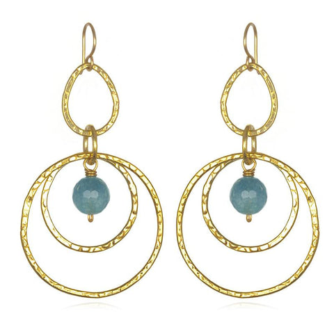 Picture of Faceted Blue Agate dangle inside Hand Hammered Gold Vermeil Circles