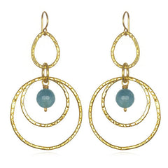 Faceted Blue Agate dangle inside Hand Hammered Gold Vermeil Circles