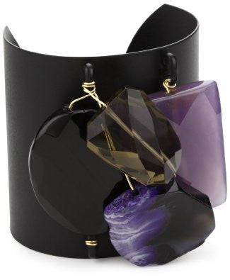 Picture of "Earthly" Purple Agate and Stones Black Matte Cuff Bracelet