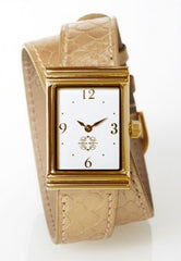 Gold Rectangular Watch with Double Wrap Strap