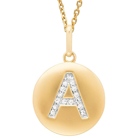 Picture of 14k Yellow Gold Diamond Initial Disc Necklace