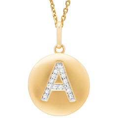 14k Yellow Gold Diamond Initial Disc Necklace